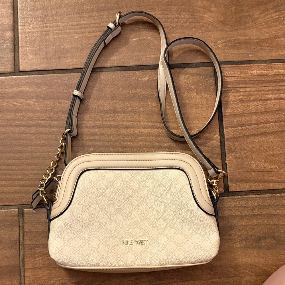 Nine West Beige Crossbody Bag with Gold Accents